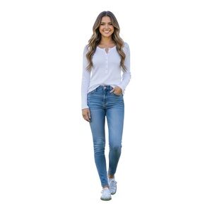 Tart Off White/Cream Ribbed Henley Style Buttoned Up Long Sleeved T